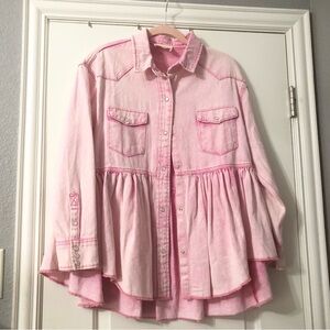 dress up pink ruffled button down top